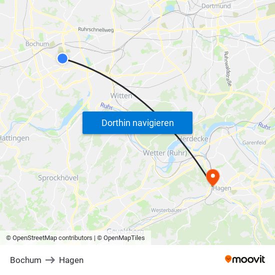 Bochum to Hagen map