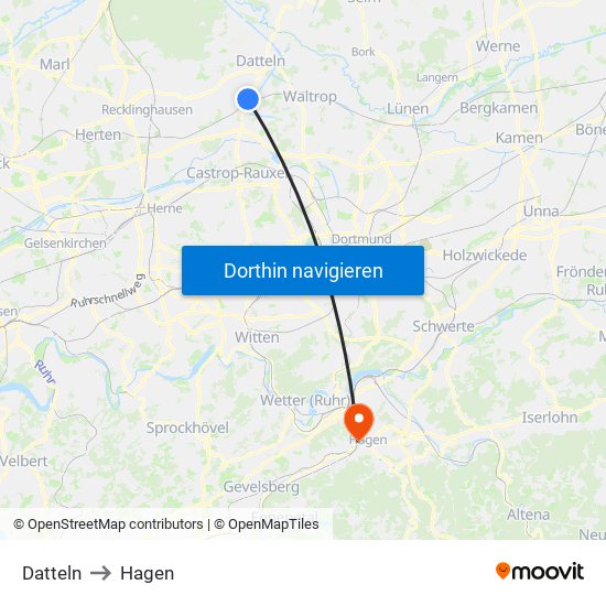 Datteln to Hagen map