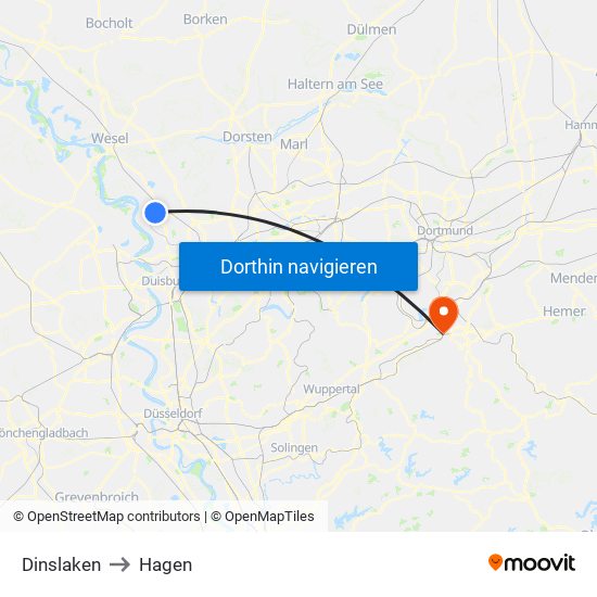 Dinslaken to Hagen map