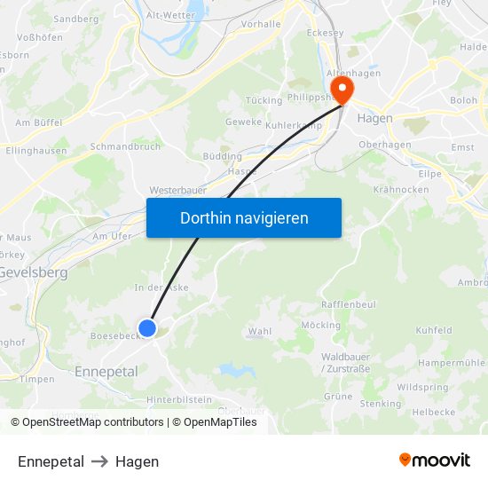Ennepetal to Hagen map