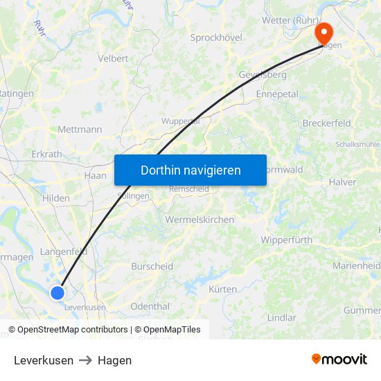 Leverkusen to Hagen map