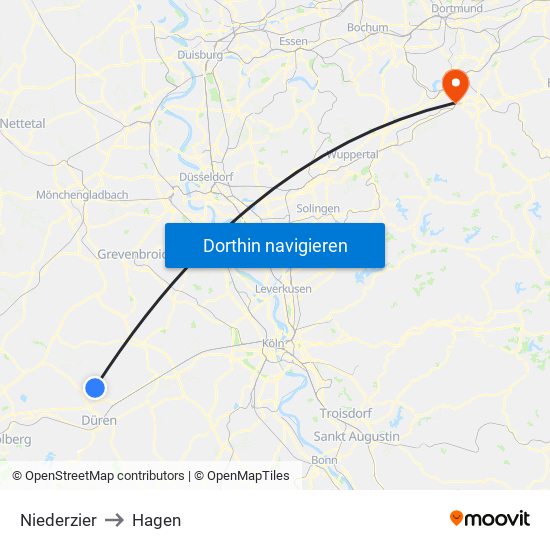 Niederzier to Hagen map