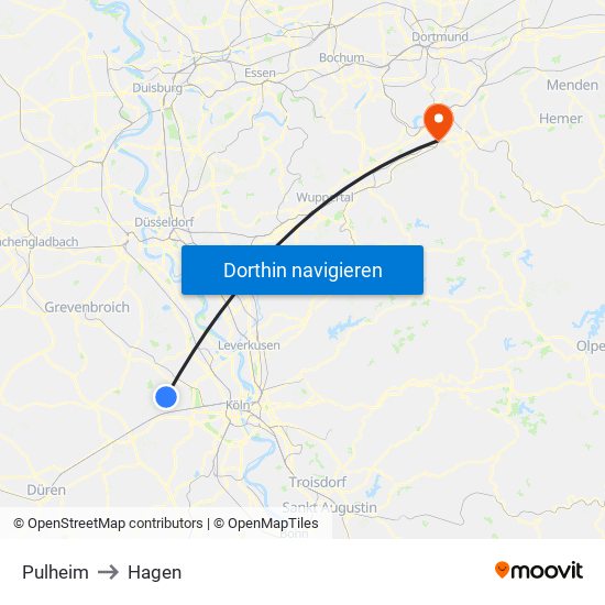 Pulheim to Hagen map