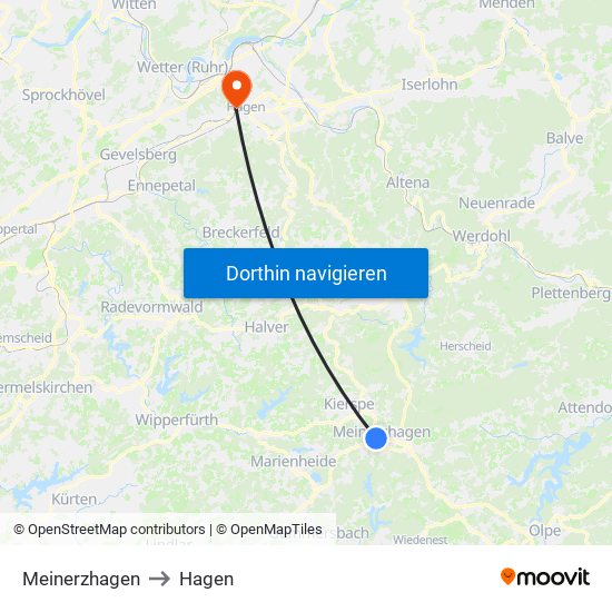 Meinerzhagen to Hagen map