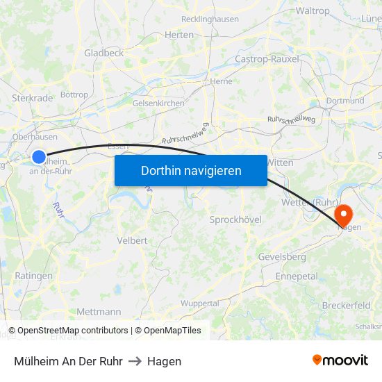 Mülheim An Der Ruhr to Hagen map