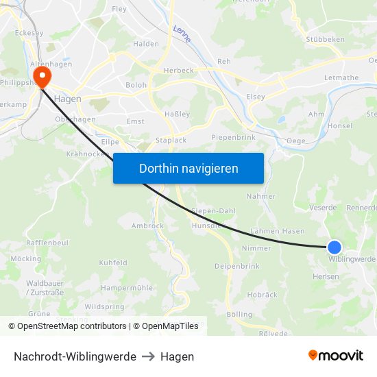 Nachrodt-Wiblingwerde to Hagen map