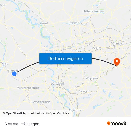 Nettetal to Hagen map