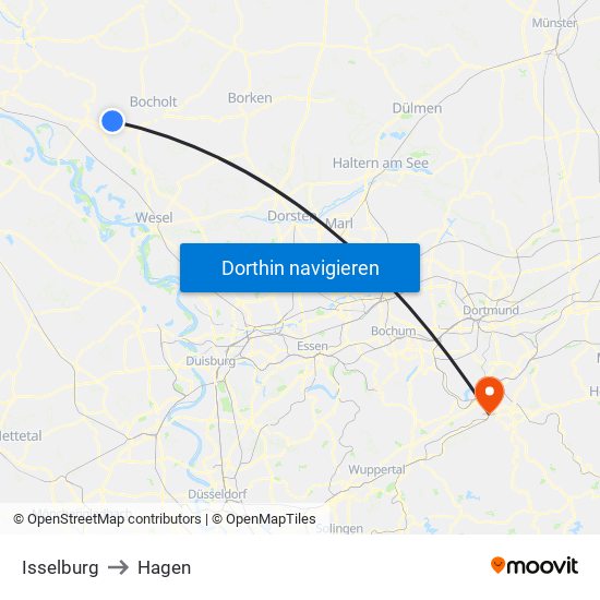 Isselburg to Hagen map