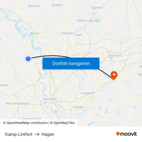 Kamp-Lintfort to Hagen map