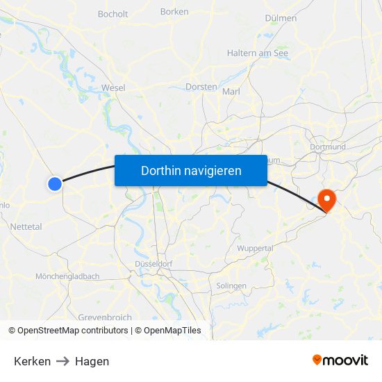 Kerken to Hagen map