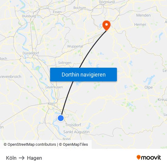 Köln to Hagen map