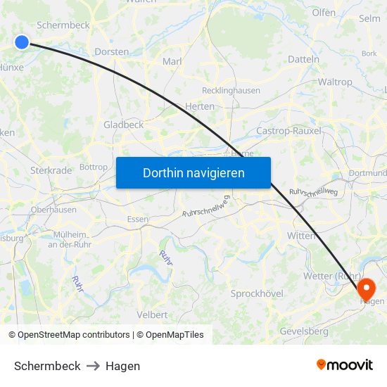 Schermbeck to Hagen map