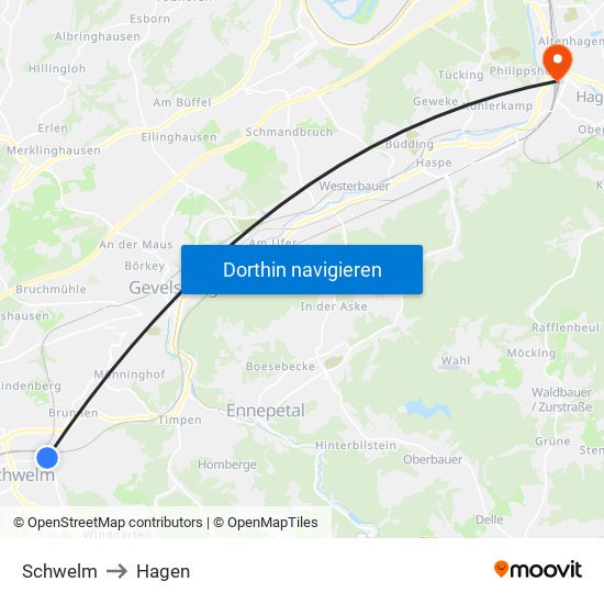 Schwelm to Hagen map