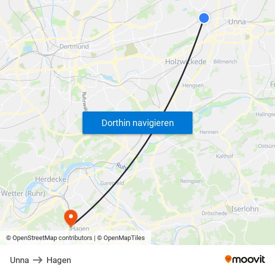 Unna to Hagen map