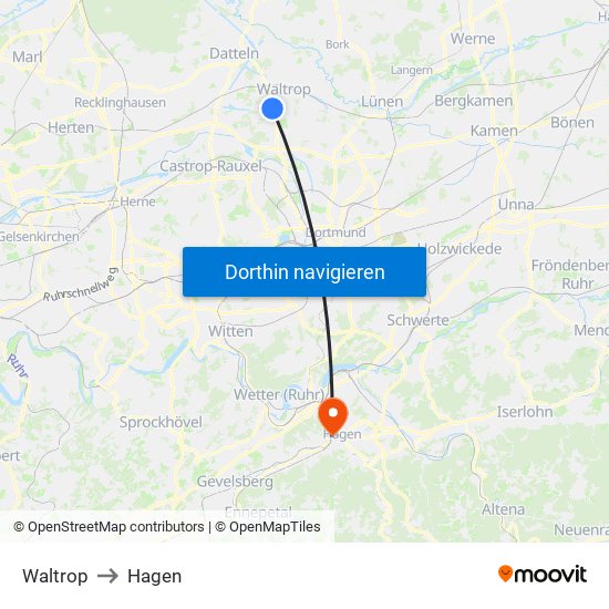 Waltrop to Hagen map