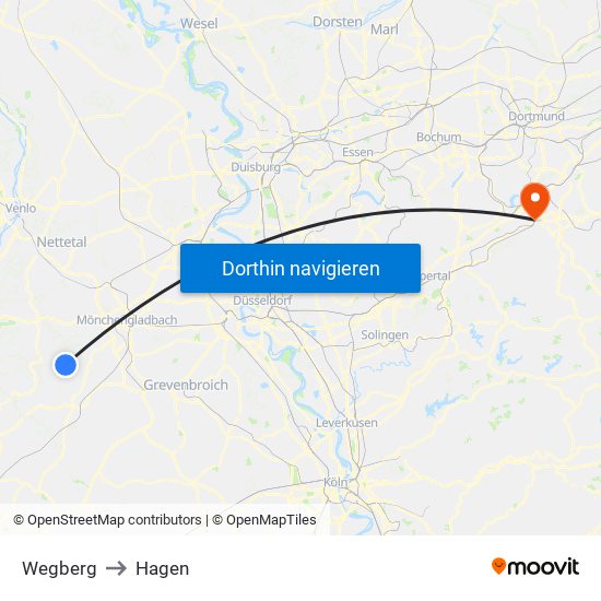 Wegberg to Hagen map