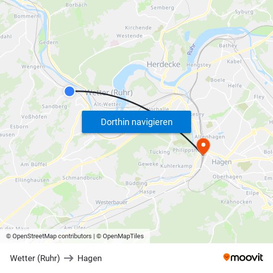 Wetter (Ruhr) to Hagen map
