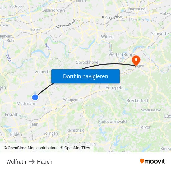 Wülfrath to Hagen map
