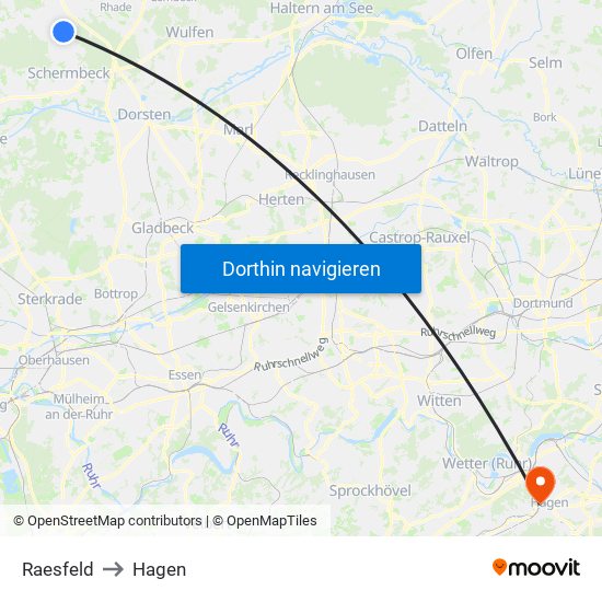 Raesfeld to Hagen map