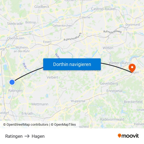 Ratingen to Hagen map