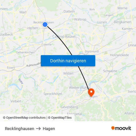 Recklinghausen to Hagen map