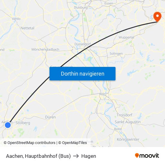 Aachen, Hauptbahnhof (Bus) to Hagen map