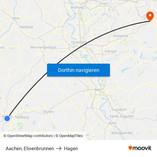 Aachen, Elisenbrunnen to Hagen map