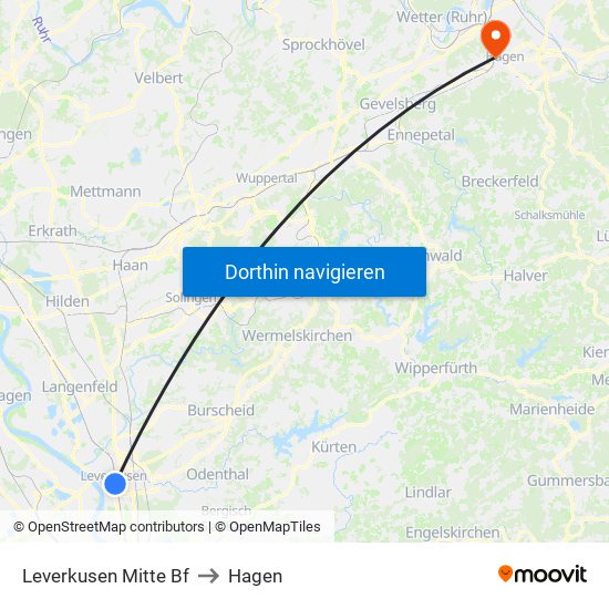 Leverkusen Mitte Bf to Hagen map