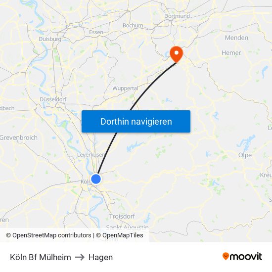 Köln Bf Mülheim to Hagen map