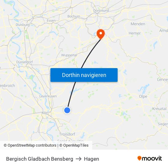 Bergisch Gladbach Bensberg to Hagen map