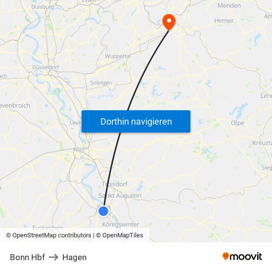 Bonn Hbf to Hagen map