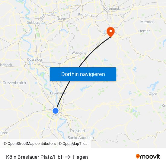 Köln Breslauer Platz/Hbf to Hagen map