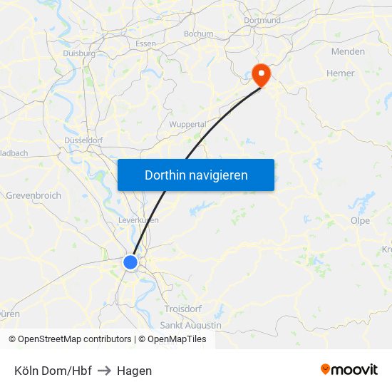 Köln Dom/Hbf to Hagen map