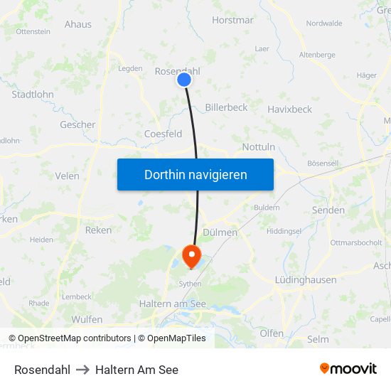 Rosendahl to Haltern Am See map