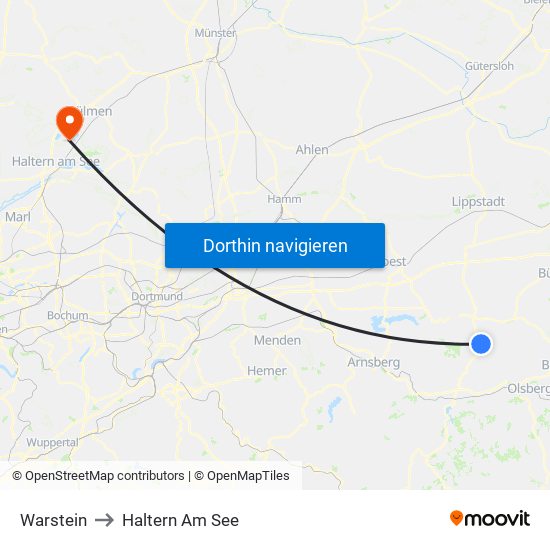 Warstein to Haltern Am See map