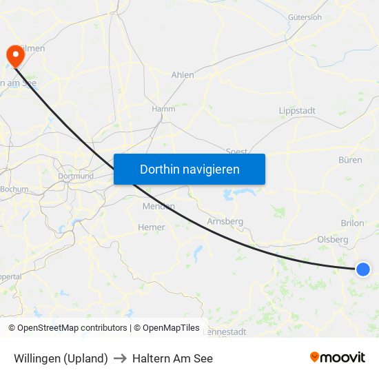 Willingen (Upland) to Haltern Am See map