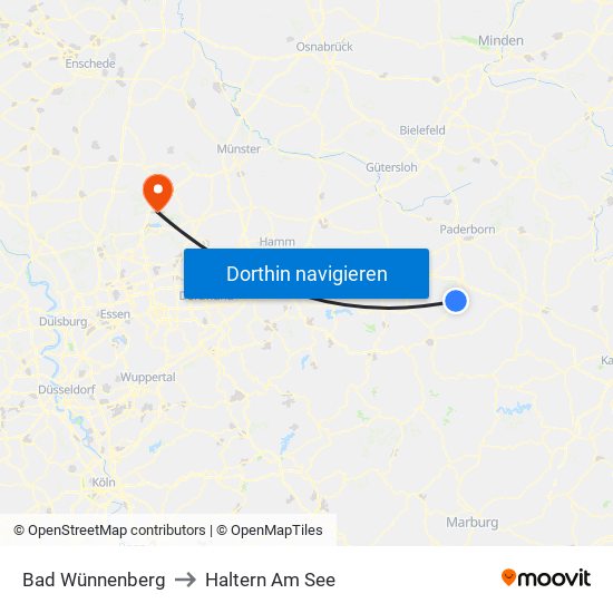 Bad Wünnenberg to Haltern Am See map
