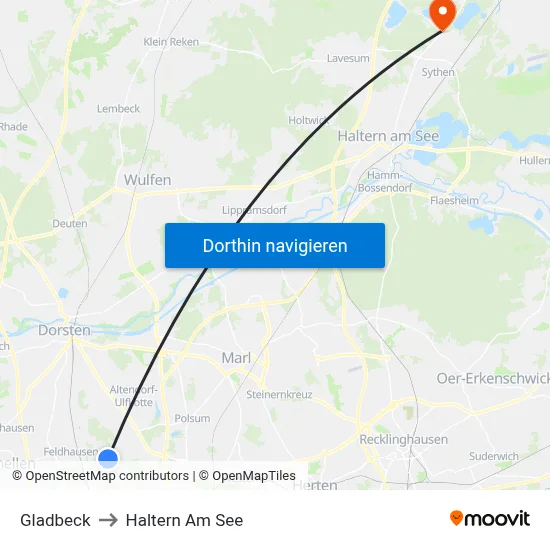 Gladbeck to Haltern Am See map