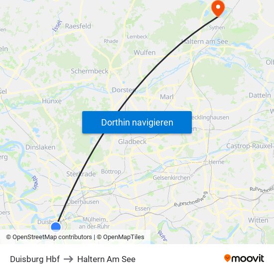 Duisburg Hbf to Haltern Am See map