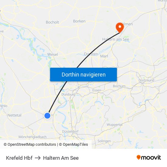 Krefeld Hbf to Haltern Am See map