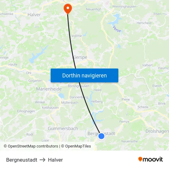 Bergneustadt to Halver map