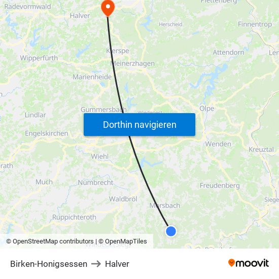 Birken-Honigsessen to Halver map