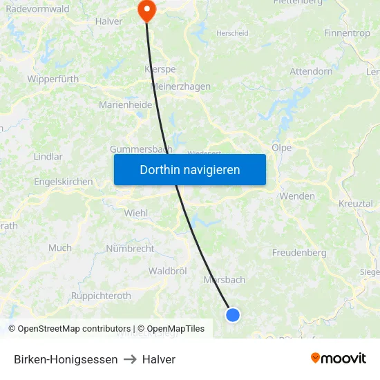 Birken-Honigsessen to Halver map