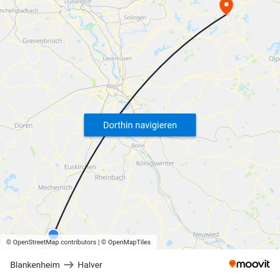 Blankenheim to Halver map