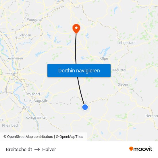 Breitscheidt to Halver map