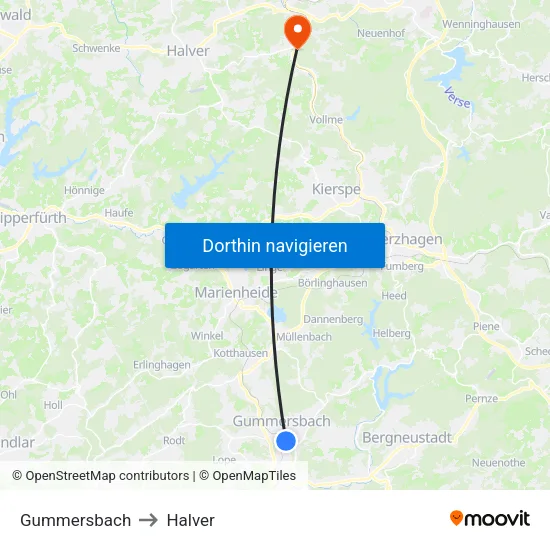 Gummersbach to Halver map
