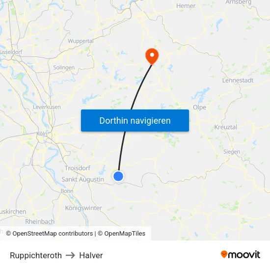 Ruppichteroth to Halver map