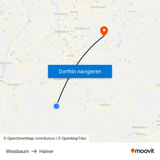 Wiesbaum to Halver map