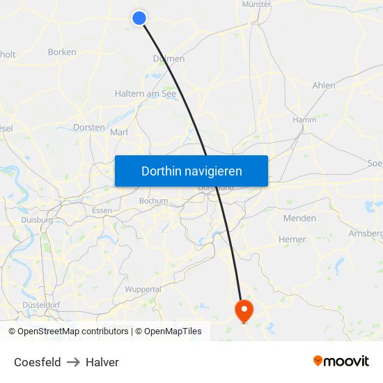 Coesfeld to Halver map