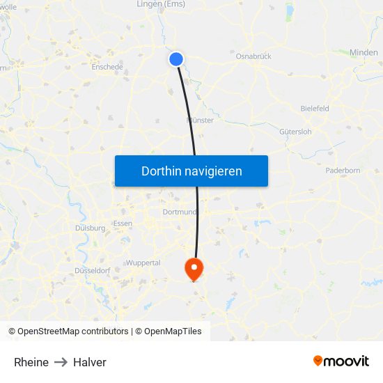 Rheine to Halver map